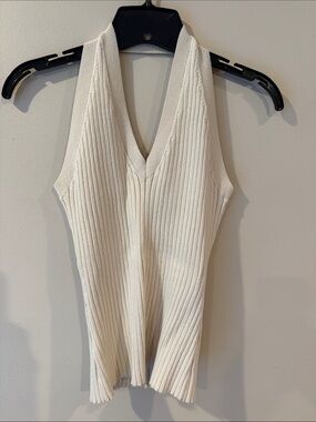 LOFT Cream Ribbed Halter V-Neck Sweater Tank